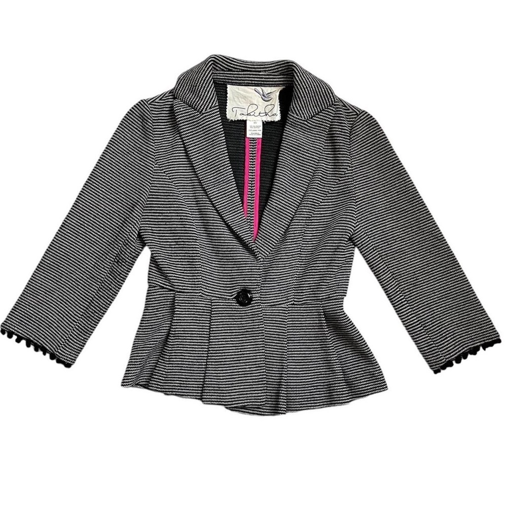 Anthropologie Women's Black and White Jacke,Women's Striped Gray‎ Blazer Size XS - Picture 2 of 8